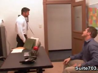 Superb gays Berke and Parker fuck in the office