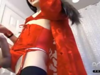 Red lingerie Femboy huge member Online